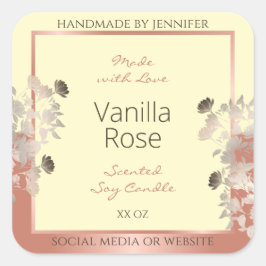 Blumenmarken Creme und Rose Gold Rahmen Quadratischer Aufkleber