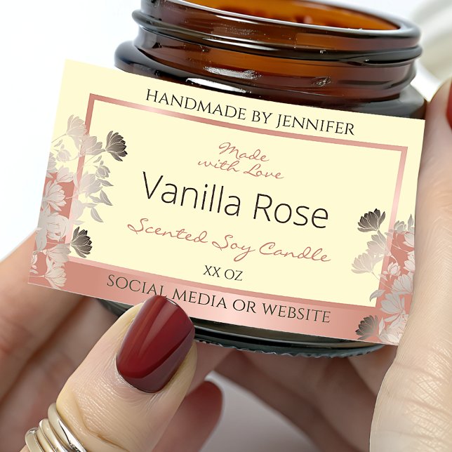 Blumenmarken Creme und Rose Gold Rahmen Rechteckiger Aufkleber (Von Creator hochgeladen)