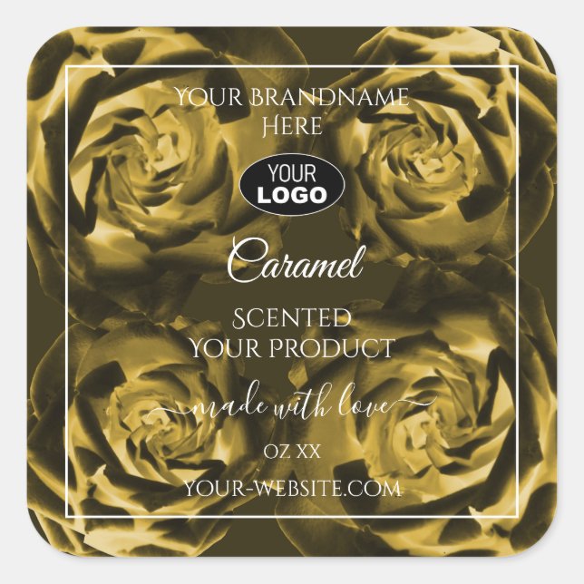 Blumenmarken Gelbe Rose mit Logo Quadratischer Aufkleber (Vorderseite)