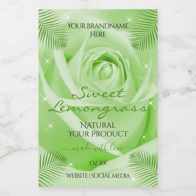 Blumenmarken Grüne Rose mit Palm-Blätter Lebensmitteletikett (Einzelnes Label)