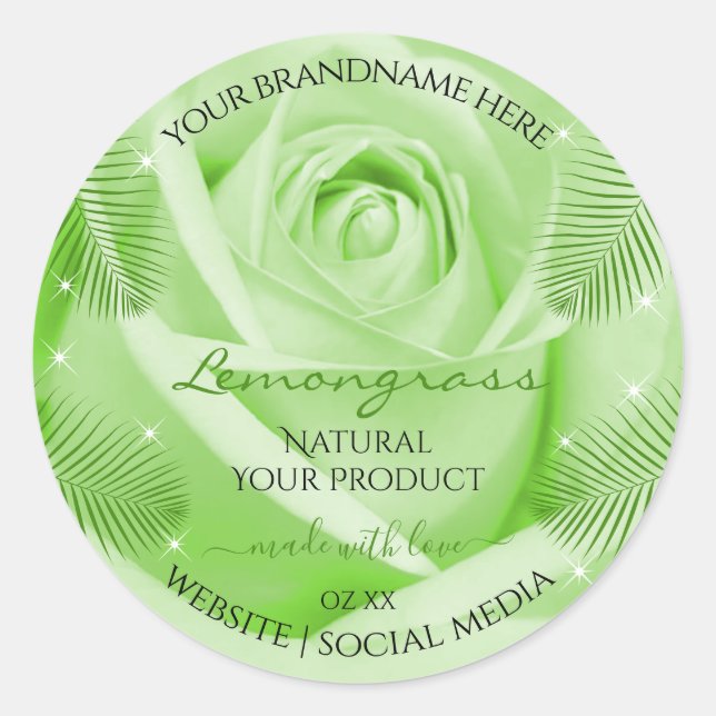 Blumenmarken Grüne Rose mit Palm-Blätter Runder Aufkleber (Vorderseite)