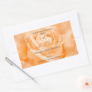Blumenmarken Orange Rose Palm Blätter Logo Rechteckiger Aufkleber