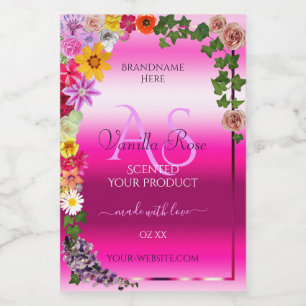 Blumenmarken Rosa Farbstoff mit Monogramm Lebensmitteletikett