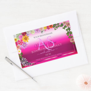 Blumenmarken Rosa Farbstoff mit Monogramm Rechteckiger Aufkleber