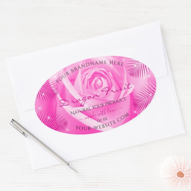 Blumenmarken Rosa Rosa mit Palm-Blätter Ovaler Aufkleber (Umschlag)