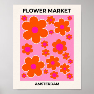 Blumenmarkt Amsterdam Retro-Blumen Pink Orange Poster
