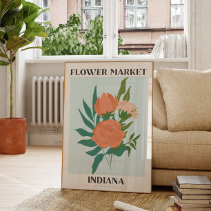 Blumenmarkt Indiana Pfirsich Pfingstrose Floral Poster
