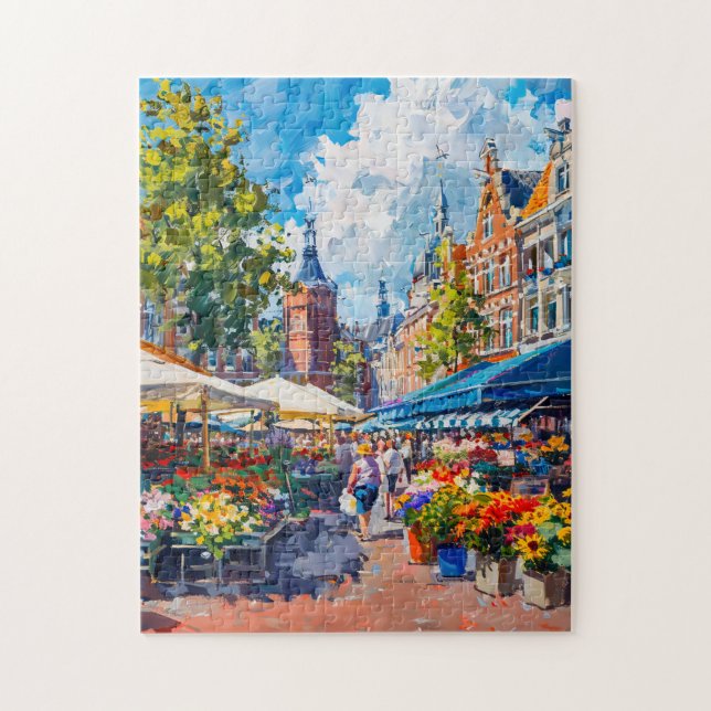 Blumenmarkt mit historischen Gebäuden Fantasie Sch (Vertikal)