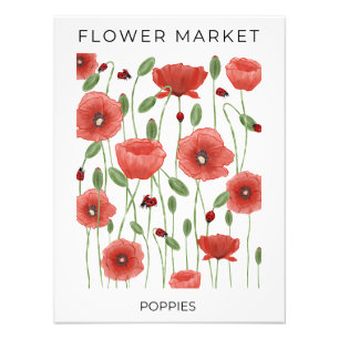 Blumenmarkt Rote Mohnblumen und Marienkäfer Fotodruck