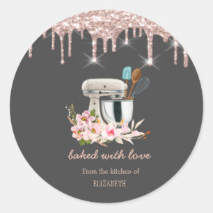 Blumenmischer Glitzer Tropfen Bäckerei Runder Aufkleber