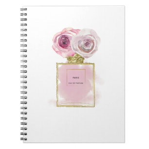 Blumenmode Parfümflasche rosa Rosen Gold Glamour Notizblock