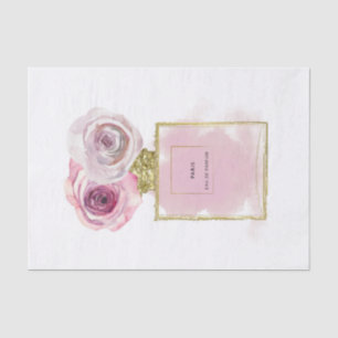 Blumenmode Parfümflasche rosa Rosen Gold Glamour Seidenpapier