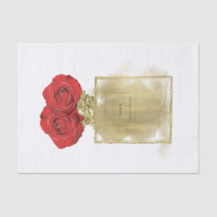 Blumenmode Parfümflasche rote Rosen Gold Glamour Seidenpapier