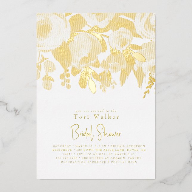 Blumenmodern Brautparty Gold Folieneinladung (Vorderseite)