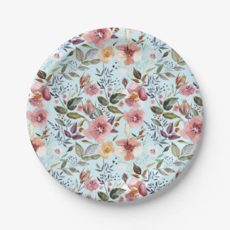 Blumenmodern Moderne Sommer-Blume Muster auf Aquam Pappteller
