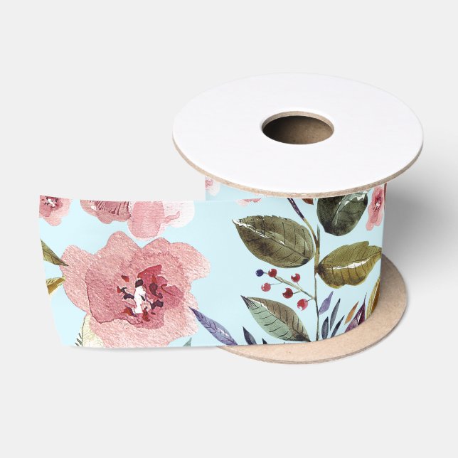 Blumenmodern Moderne Sommer-Blume Muster auf Aquam Satinband (Spule)