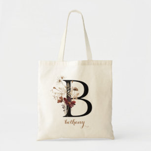 Blumenmodernes personalisiertes Monogramm Buchstab Tragetasche