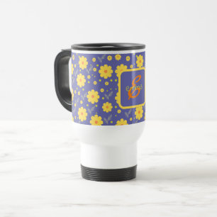 Blumenmodulierende, Lila-Gelbe-Name-Monogramm-Vorl Reisebecher