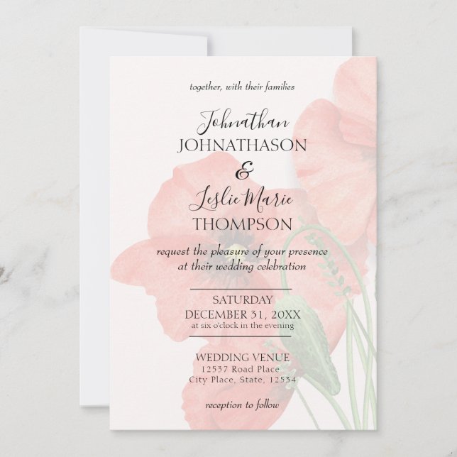 Blumenmohn-Hochzeitkarte V2 Ankündigung (Vorderseite)