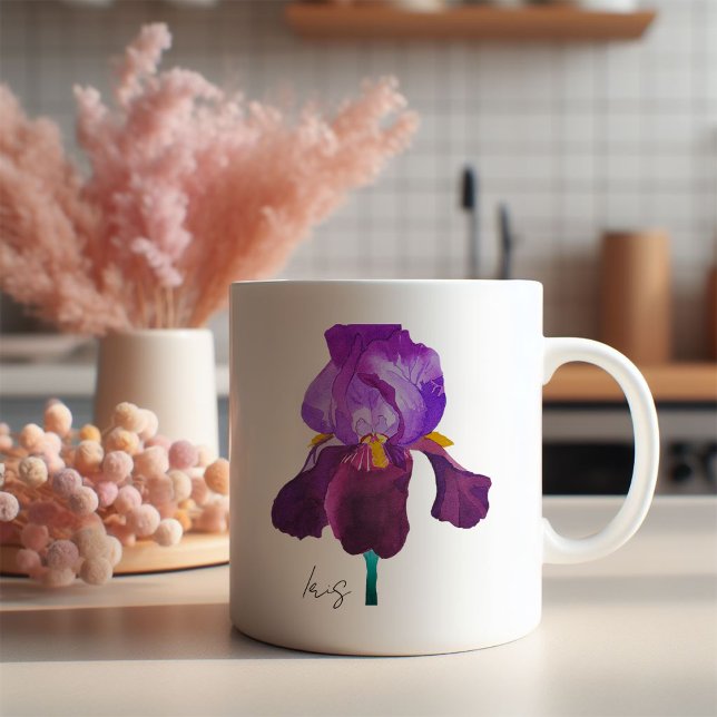 Blumenmohn Lila Aquarelle Kaffeetasse (Mug fleur iris violette aquarelle)