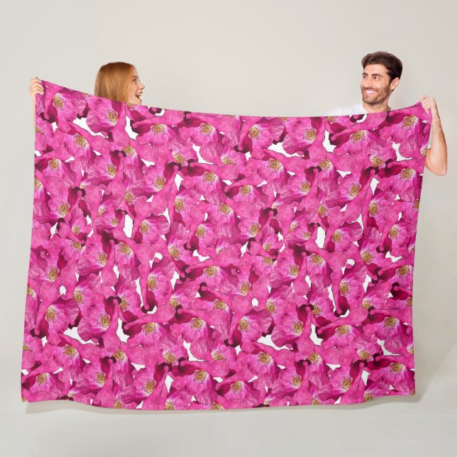 Blumenmohn rosa Muster. Fleecedecke (Beispiel)