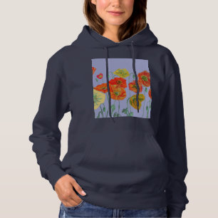 Blumenmohn Wasserfarbe Lila Blume Muster Hoodie