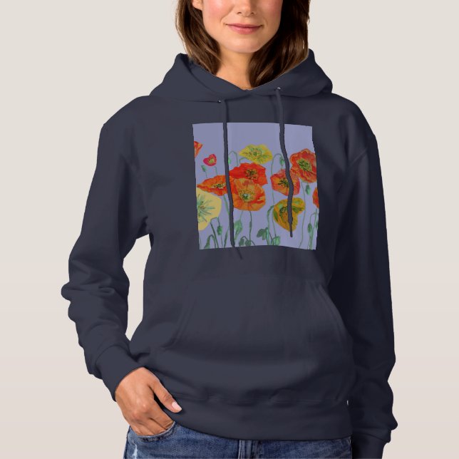 Blumenmohn Wasserfarbe Lila Blume Muster Hoodie (Vorderseite)