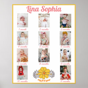 Blumenmonatliche Fotos des ersten Jahres Poster