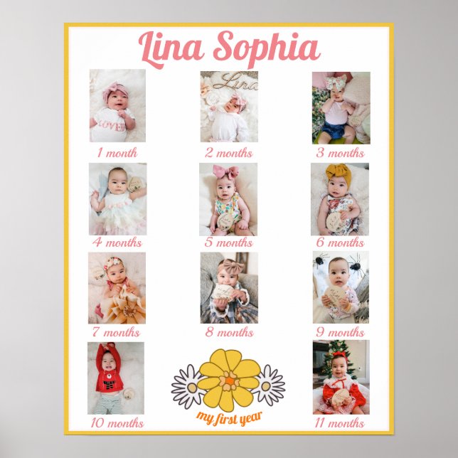 Blumenmonatliche Fotos des ersten Jahres Poster (Vorne)