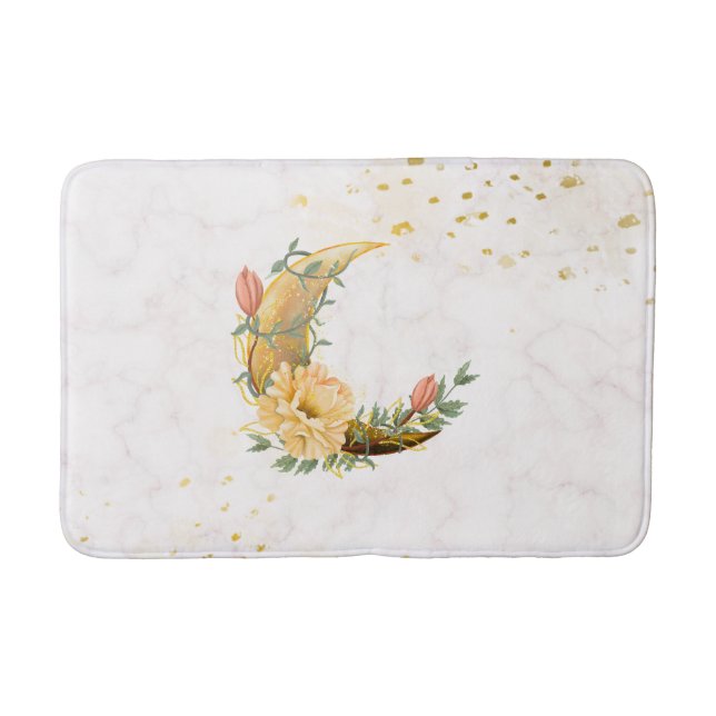 Blumenmond, Beige und Gelbe Grafik Badematte (Vorderseite)