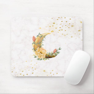 Blumenmond, Beige und Gelbe Grafik Mousepad