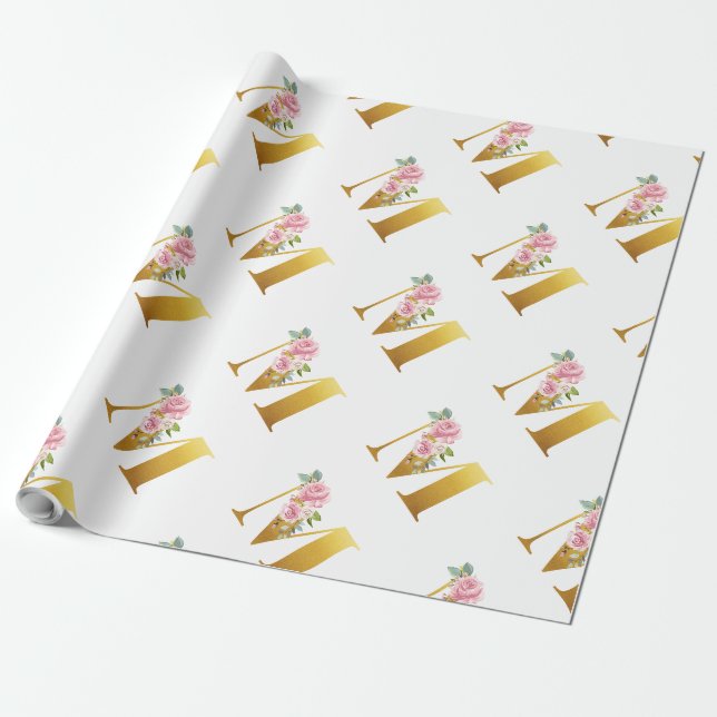 Blumenmonogramm Botanisch Modern Geschenkpapier (Ungerollt)