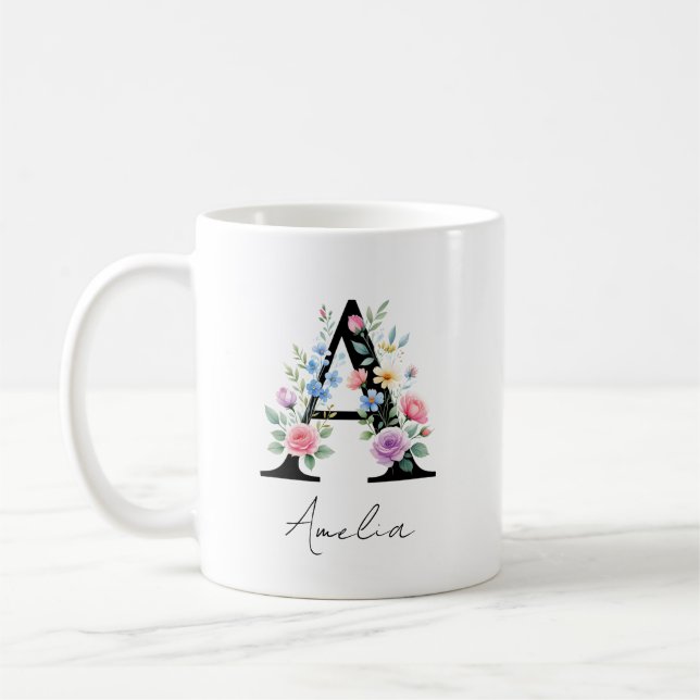Blumenmonogramm – Buchstabe A Kaffeetasse (Links)
