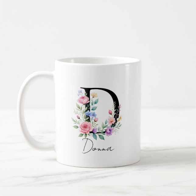 Blumenmonogramm – Buchstabe D Kaffeetasse (Links)