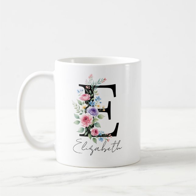Blumenmonogramm – Buchstabe E Kaffeetasse (Links)