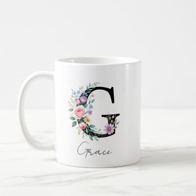 Blumenmonogramm – Buchstabe G Kaffeetasse (Links)