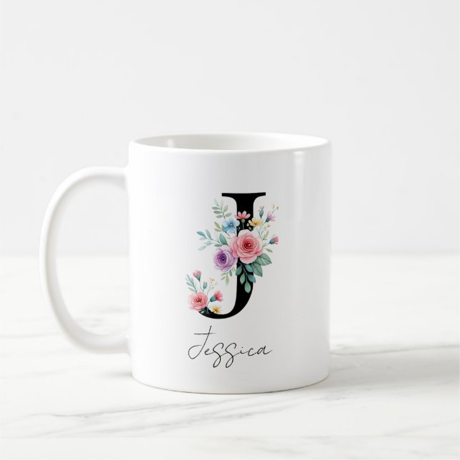Blumenmonogramm – Buchstabe J Kaffeetasse (Links)