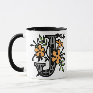 Blumenmonogramm-Buchstabe J Tasse