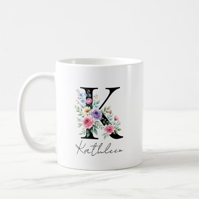 Blumenmonogramm – Buchstabe K Kaffeetasse (Links)