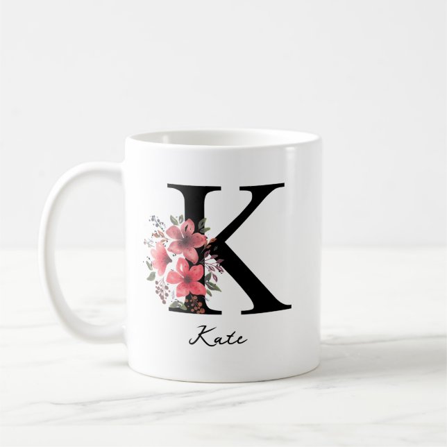 Blumenmonogramm Buchstabe K Margaret Benutzerdefin Kaffeetasse (Links)