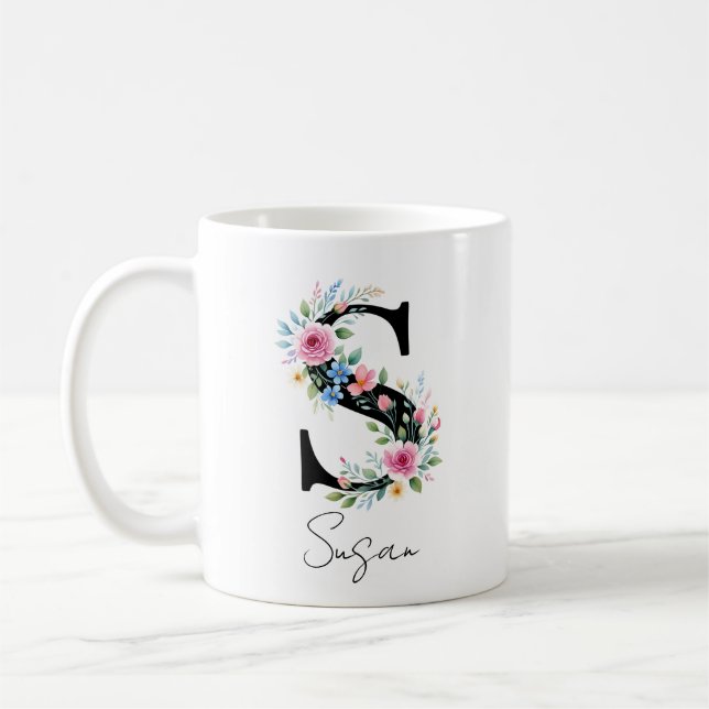 Blumenmonogramm – Buchstabe S Kaffeetasse (Links)
