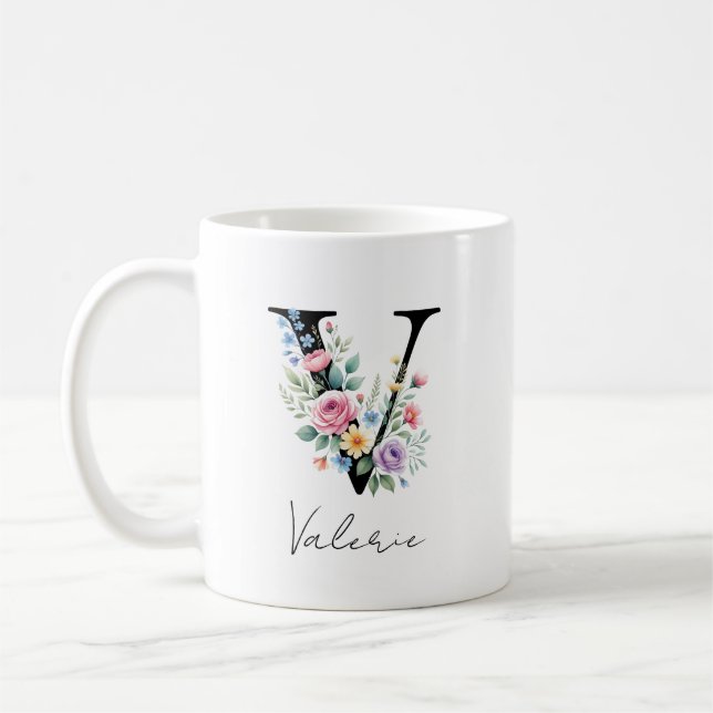 Blumenmonogramm – Buchstabe V Kaffeetasse (Links)