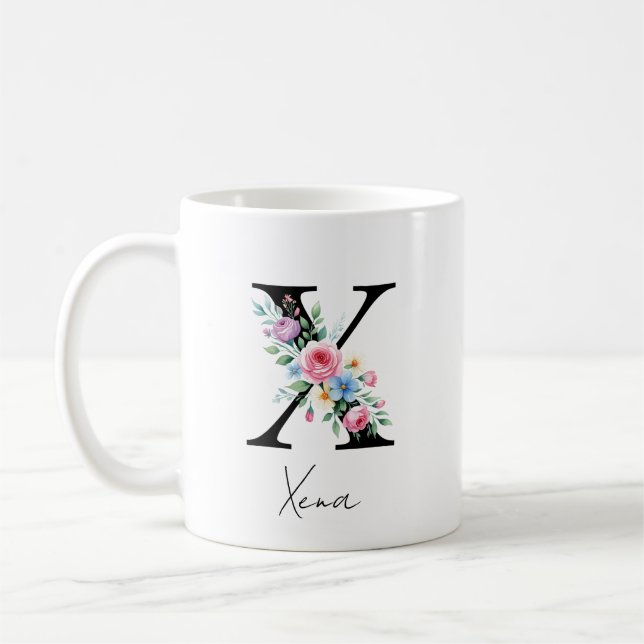 Blumenmonogramm – Buchstabe X Kaffeetasse (Links)