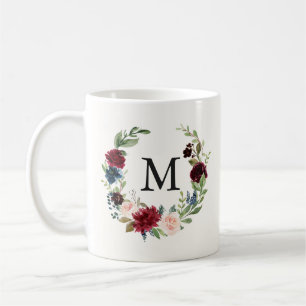Blumenmonogramm Burgunder-Blumenstrauß-  Kaffeetasse