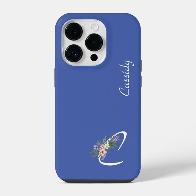 Blumenmonogramm c Ruhestand iPhone 14 Pro Hülle (Rückseite)