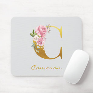 Blumenmonogramm Faux-Gold-Name Anfangsbuchstabe Pe Mousepad