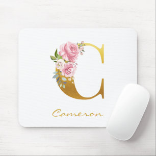 Blumenmonogramm Fauxgold Name Anfangsbuchstabe Per Mousepad