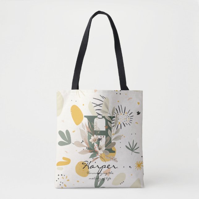 Blumenmonogramm H – Lebendige botanische Buchstabe Tasche (Vorderseite)