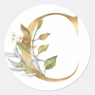 Blumenmonogramm in Gold Classic-Rundaufkleber Runder Aufkleber