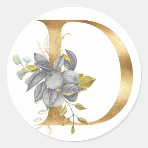 Blumenmonogramm in Gold Klassischer runder Aufkleb Aufkleber